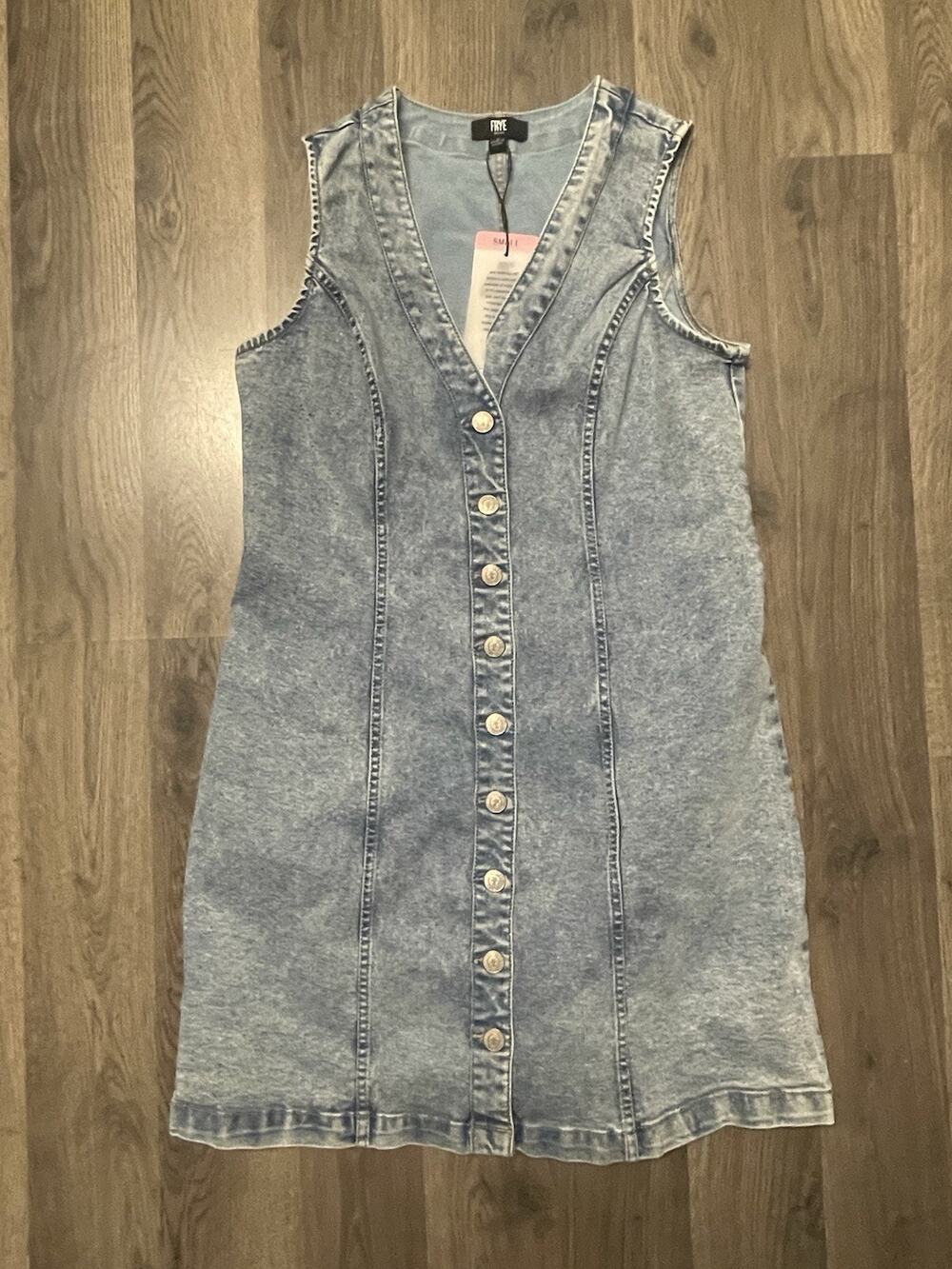 Frye Women's Denim Vest Dress Button Front Sleeveless Acid Wash Mini NWT Small